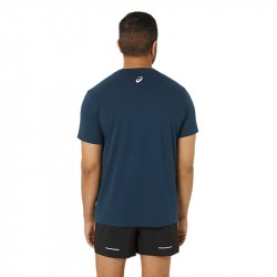 Promo Tee Shirt Asics Chest Logo Bleu Marine