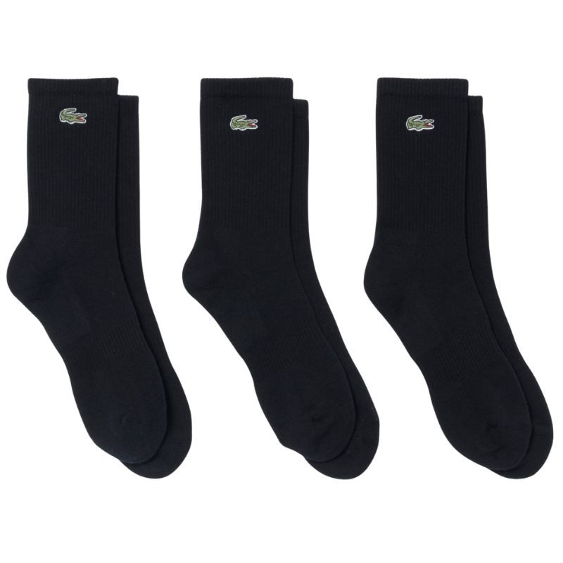 3 Paires De Chaussettes Lacoste Hautes Côtelées Noir