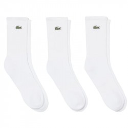 3 Paires De Chaussettes Lacoste Hautes Côtelées Blanc