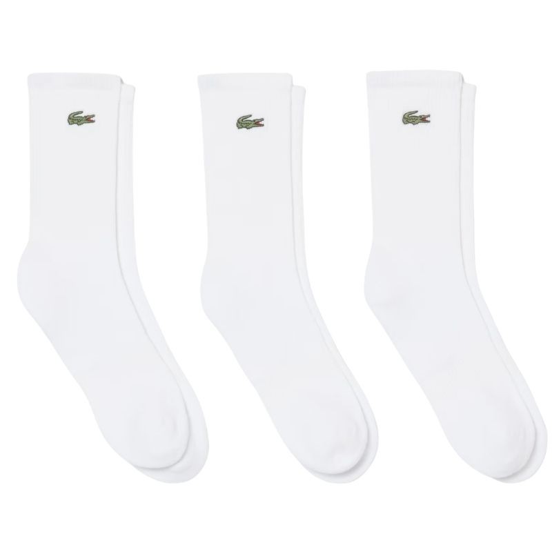 3 Paires De Chaussettes Lacoste Hautes Côtelées Blanc