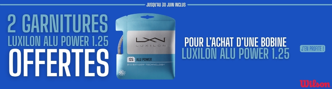 2 garnitures offertes pour l'achat d'une bobine Luxilon Alu Power