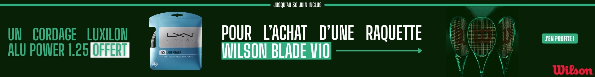 Un cordage Alu power offert pour l'achat d'une raquette Wilson Blade V10