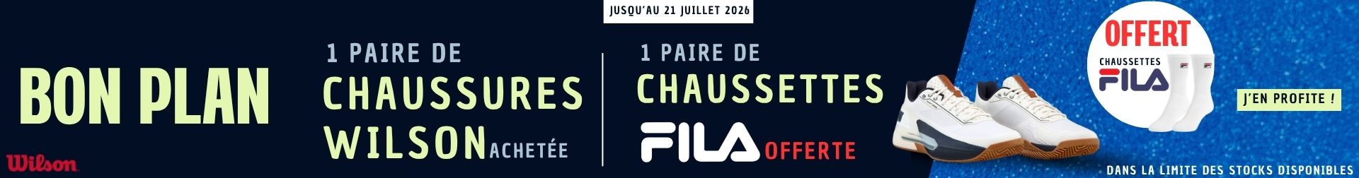 Une paire de chaussettes offerte pour l'achat d'une paire de chaussures Wilson
