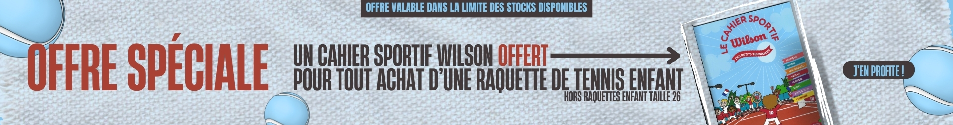 1 cahier Wilson à gagner pour l'achat d'une raquette enfant